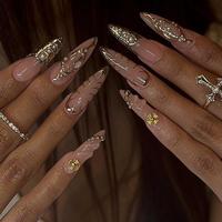 Milky White Gold Wedding Nails, Luxury Press On Nails, Hand Made Elegant Press Ons, Faux Acrylic Nails, Wedding Nails, Bridal...