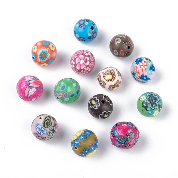 Handmade Flower Pattern Polymer Clay Beads