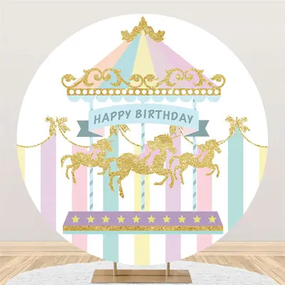 Aperturee Round Circus Carousel Happy Birthday Backdrop For Kid | Name Backdrop For Birthday | Cake Smash Backdrop | Birthday...