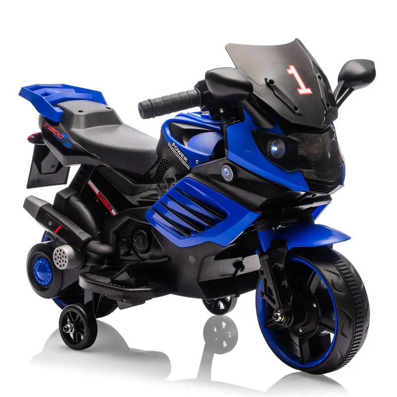 Garvee Kids 6V Ride On Motorcycle Battery Powered Ride On Toys with Training Wheels for Toddlers Blue 30.31 L x 14.96 W x...