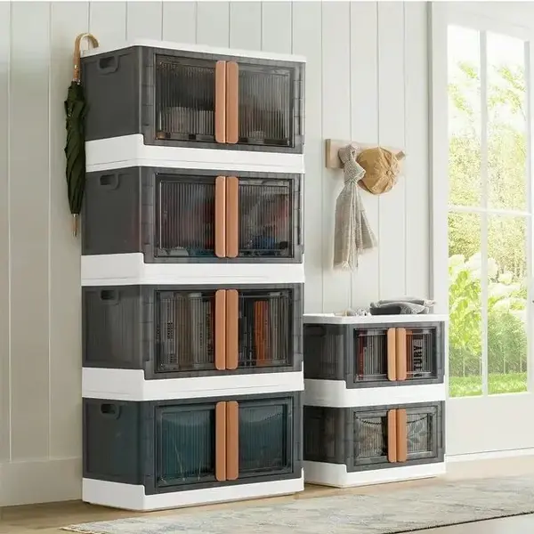 FURMAX Storage Bins with Lids 3 Packs 19 Gal Collapsible Storage Cabinet for Closet Organizers, Plastic Container for Clothes...