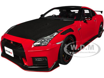 2022 Nissan GT-R (R35) Nismo Special Edition RHD (Right Hand Drive) Vibrant Red with Carbon Hood and Top 1/18 Model Car by Au...