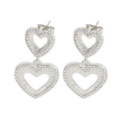 Hollow Heart Brass Pave Clear Cubic Zirconia Dangle Stud Earrings