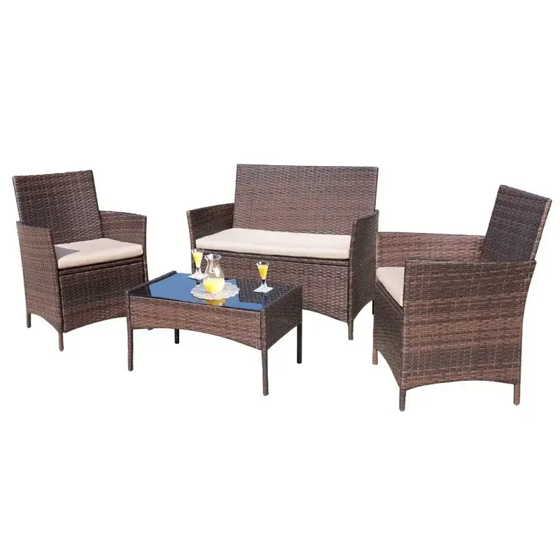 Furmax 4 Pieces Patio Rattan Chair Wicker, Outdoor Indoor Use Backyard Porch Garden Poolside Balcony Furniture Sets