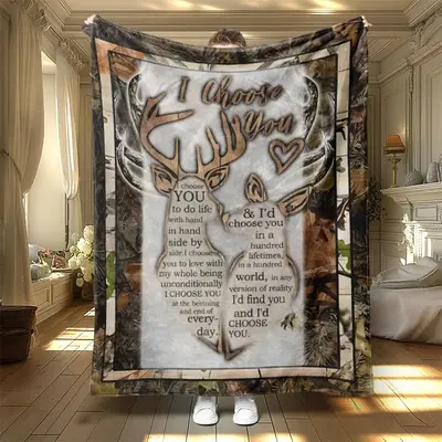 Letter & Deer Pattern  Blanket, 1 Count Colorful Soft Warm Nap Throw Blanket, Air-conditioned Room Blanket for Home Dormitory...
