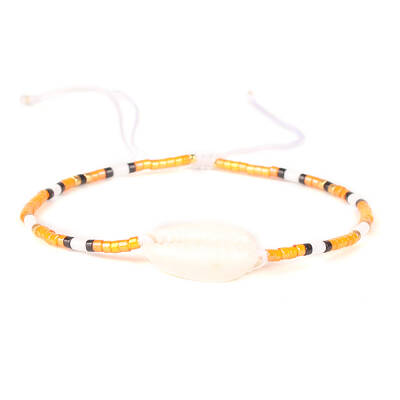 Natural Cowrie Shell & Seed Braided Bead Bracelet