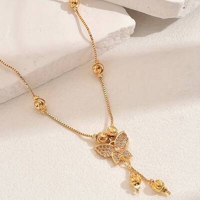 Fashionable Brass Pave Cubic Zirconia Butterfly Pendant Necklaces