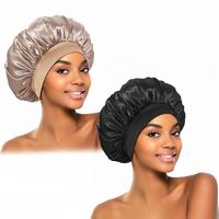 2Pcs Black Gold Silk Bonnets for Women's Sleep Shower Satin