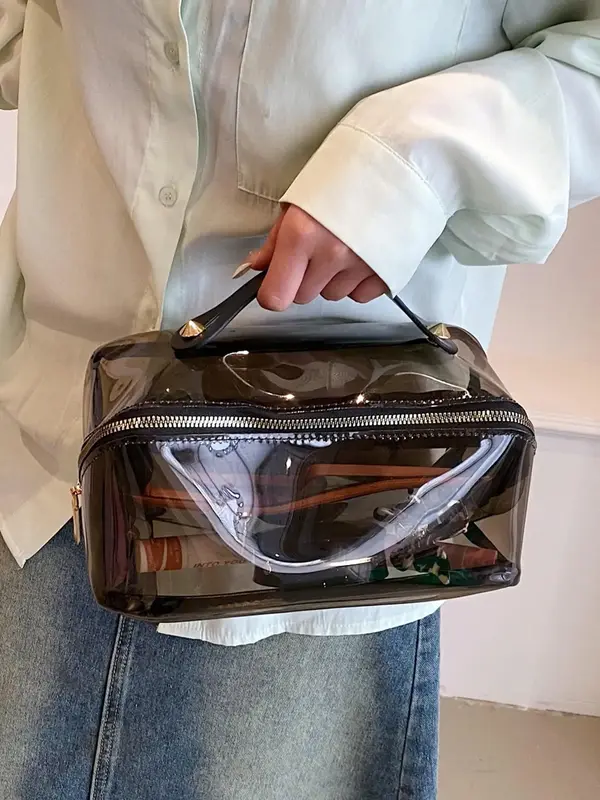 Transparent Makeup Bag, Portable Large Capacity Cosmetic Storage Bag, Waterproof Toiletry Bag for Travel School, Casual Trend...