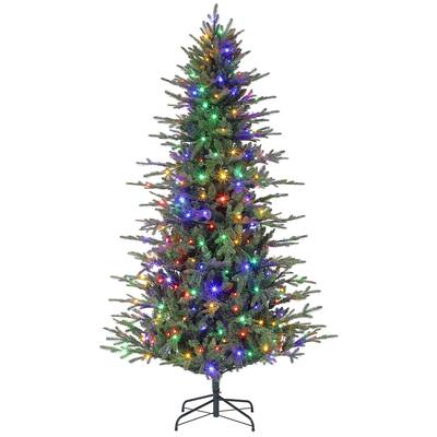 Garvee Artificial Christmas Tree 7ft, Hinged Design with Warm White & Colorful Lights, 8 Modes, Fire Retardant PVC, Metal Bas...