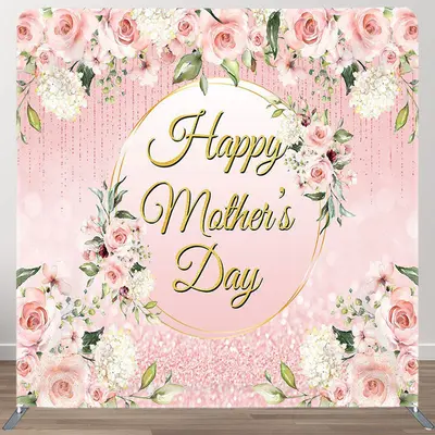 Pink Flower Glitter Fabric Backdrop Cover for Mothers Day - Aperturee