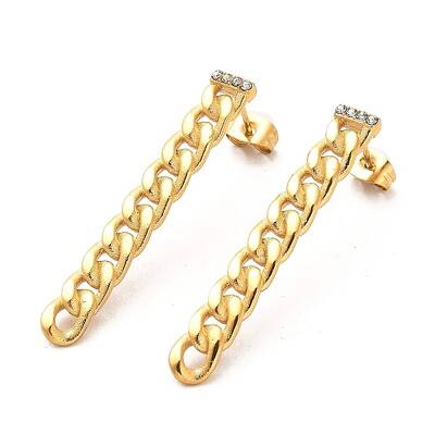 Ion Plating(IP) 304 Stainless Steel Curb Chains Shape Stud Earrings