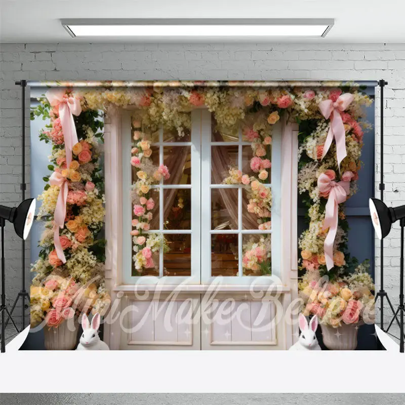 Yellow Flower Pink Bow Tie Wood Door Easter Backdrop - Aperturee