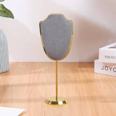 Bust Shaped Microfiber Necklace Display Stands with Golden Tone Aluminum Alloy Support
