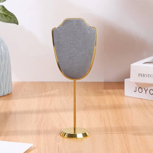 Bust Shaped Microfiber Necklace Display Stands with Golden Tone Aluminum Alloy Support