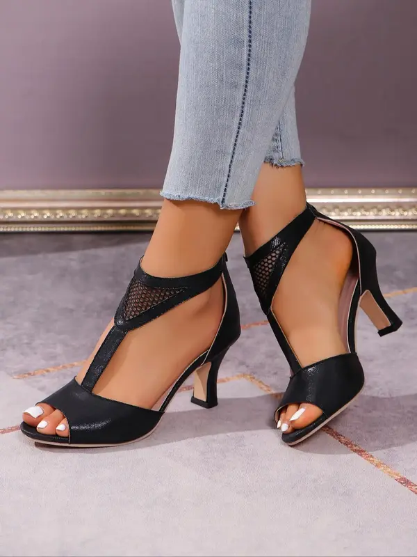 Elegant Solid Color High Heel Sandals for Women, Popular Summer 2024 Sandals, Trendy Peep Toe Comfort Sandals for Party, Shin...