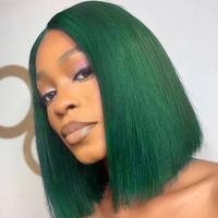 Green Bob Wig Human Hair Short Green Straight Wig 13x4 Transparent Lace Front Wigs 180 Density Pre Plucked Straight Short Bob...