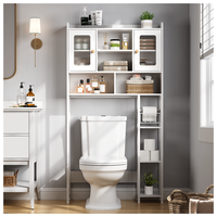 SULIVES Over The Toilet Storage with Cabinet, Sliding Barn Door, Side Storage Open Rack, Mass-Storage Over Toilet with Hooks ...