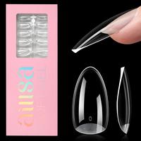 Aillsa 2.0 Upgraded Soft Gel Clear Nail Tips - Built-in C-curve Medium Almond Nail Extension 168pcs Pre-sculpted clear 14 siz...