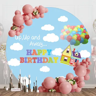 Cloud Sky Up Up And Away Round Birthday Backdrop - Aperturee
