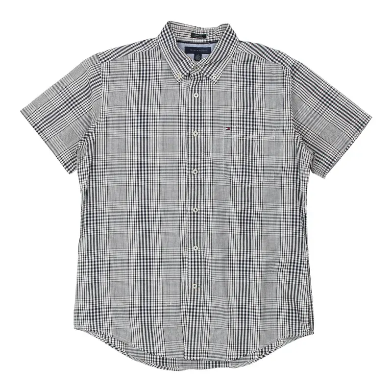 Tommy Hilfiger Checked Short Sleeve Shirt - Large Grey Cotton