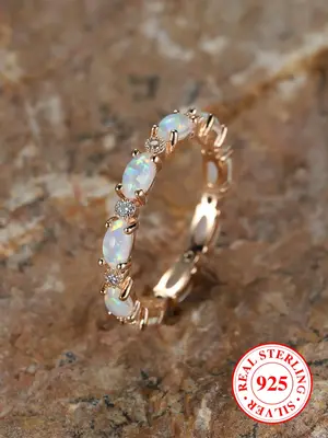 S925 Sterling Silver Oval Shaped Moissanite Decor Ring, Fashion Accessories for Women & Girls, Trendy All-match & Exquisite J...