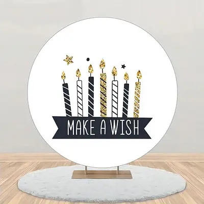 Make A Wish Black Candles Round Birthday Backdrop - Aperturee