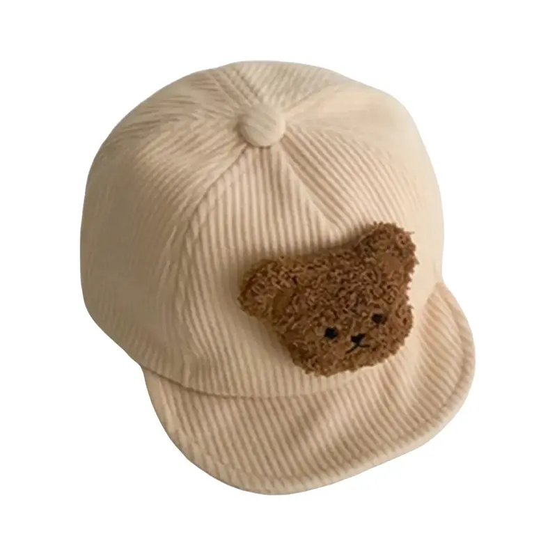 Baby Baseball Cap, Ribbed Plush Bear Patchwork Back Stick-On Sun Hats, Toddler Boys Girls Sun Protection Visor Hats