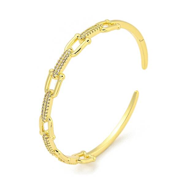 Horseshoe Brass Micro Pave Clear Cubic Zirconia Open Cuff Bangles for Women