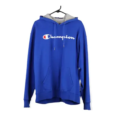 Champion Spellout Hoodie - XL Blue Cotton Blend