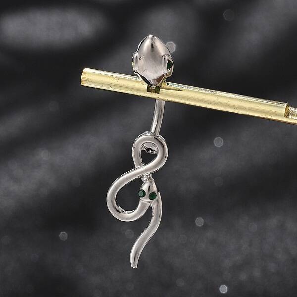 Alloy Rhinestone Snake Curved Barbell Belly Rings
