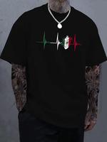 Men's Regular Fit Heartbeat & Mexico Flag Print Round Neck Tee, Casual Short Sleeve Crew Neck T-shirt for Summer, Fashion Men...
