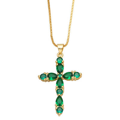 Colorful Zircon Cross Necklace Hip Hop Fashion Diamond Sweater Chain NKB266