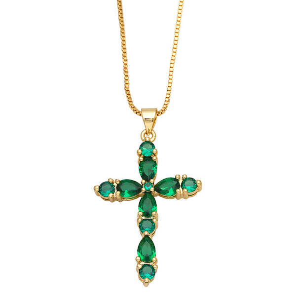 Colorful Zircon Cross Necklace Hip Hop Fashion Diamond Sweater Chain NKB266