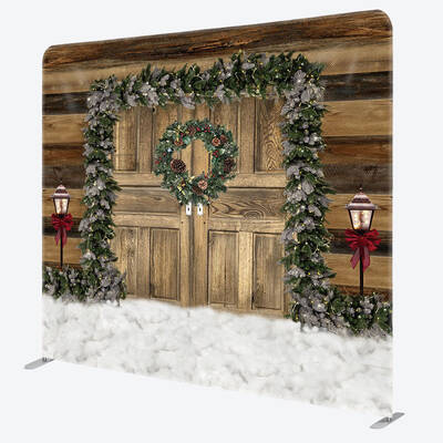 Aperturee Wood Door Pine Leaf Christmas Pillow Case Backdrop - Aperturee