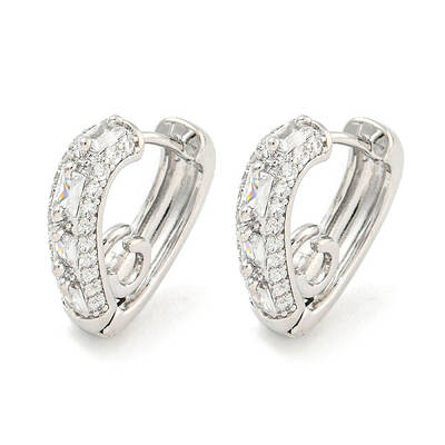 Brass Micro Pave Clear Cubic Zirconia Hoop Earrings