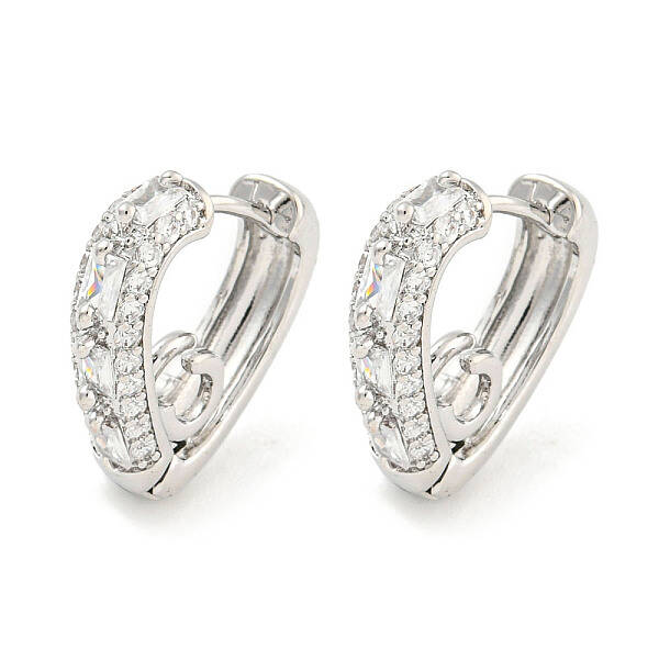Brass Micro Pave Clear Cubic Zirconia Hoop Earrings