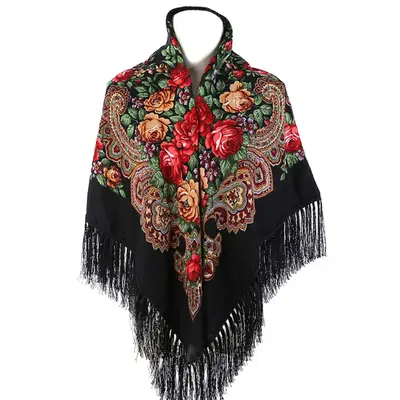 Women's Traditional Scarf Wrap Tassel Shawl Fringes Neck Head Retro Floral Poncho