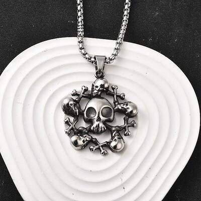 304 Stainless Steel Skull Pendant Necklaces for Women Men