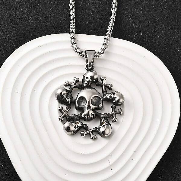 304 Stainless Steel Skull Pendant Necklaces for Women Men