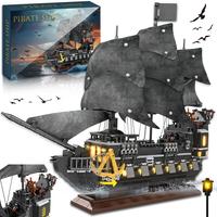 TOKMOC 66052,Pearl Pirate Ship Building Block Set with stand,Upgraded Creative Sailboat Toy Model Building Kits,Black Pirate ...