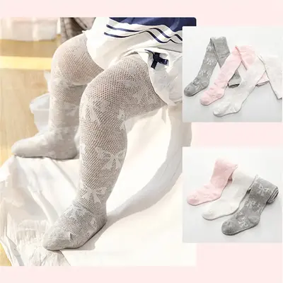 Toddler Baby Girls Tights, Bow Print Mesh Net Stocking Pantyhose Stretch Footed Leggings Clothes