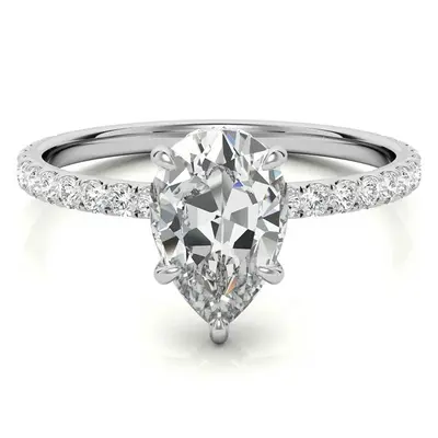10K White Gold Pear Cut Moissanite Engagement Ring