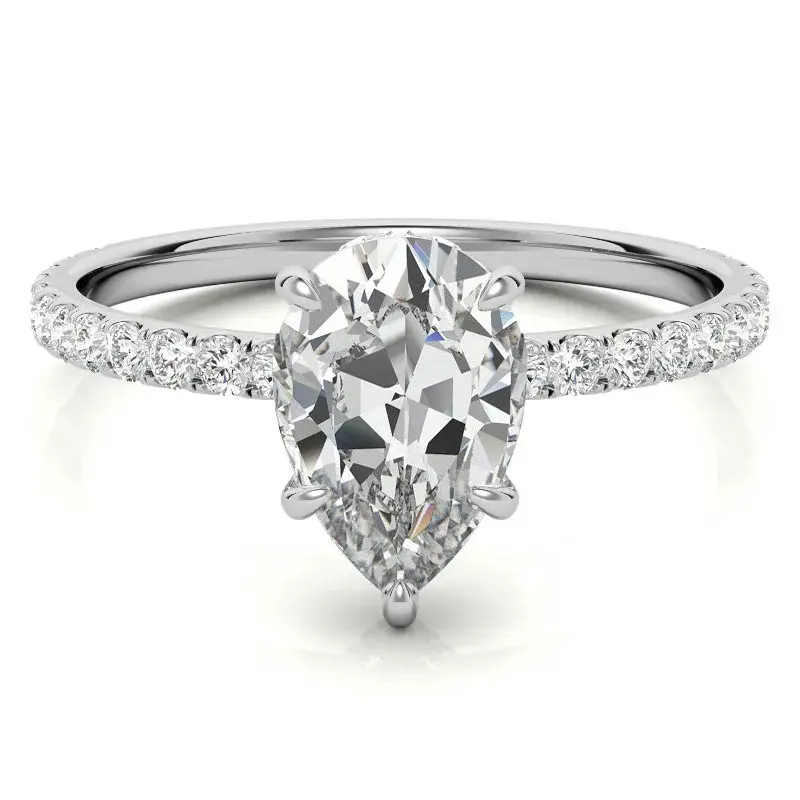 10K White Gold Pear Cut Moissanite Engagement Ring