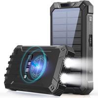 GNC W22 Solar Power Bank: 15W fast charging, 4 built-in cables, 6 outputs, 3 inputs, solar charging, dual flashlights, carabi...