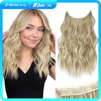 AISI HAIR Summervibes Invisible Wire Hair Extensions with Transparent Wire Adjustable Size 4 Secure Clips 16 Inch Long Wavy S...