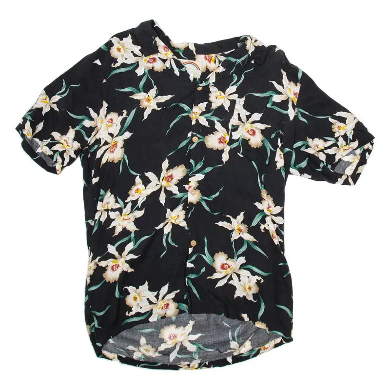 PARADISE FOUND Mens Hawaiian Shirt Black Floral S