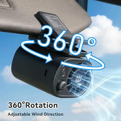 Car Clip on Fan with LED Display - 360° Rotation, 100 Speeds Adjustable, USB Rechargeable Personal Fan 1800mah Battery, Port...