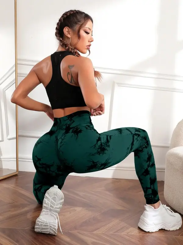 Women's Tie Dye High Waist Scrunch Sports Leggings, Compression Yoga Pants, Casual Comfy Workout Leggings, Summer Outfits 202...