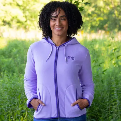 Women's Purple Paw Fleece Jacket with Hood - Black - L